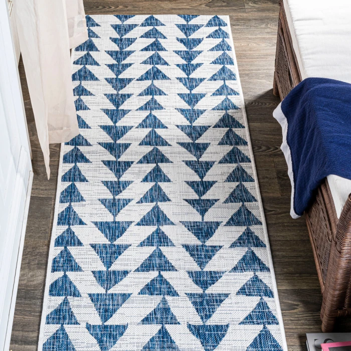 Andratx Modern Tribal Geometric Blue/Ivory 2 ft. x 10 ft. Indoor/Outdoor Runner Rug