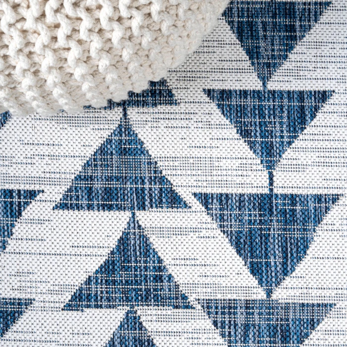 Andratx Modern Tribal Geometric Blue/Ivory 2 ft. x 10 ft. Indoor/Outdoor Runner Rug