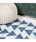 Andratx Modern Tribal Geometric Blue/Ivory 2 ft. x 10 ft. Indoor/Outdoor Runner Rug