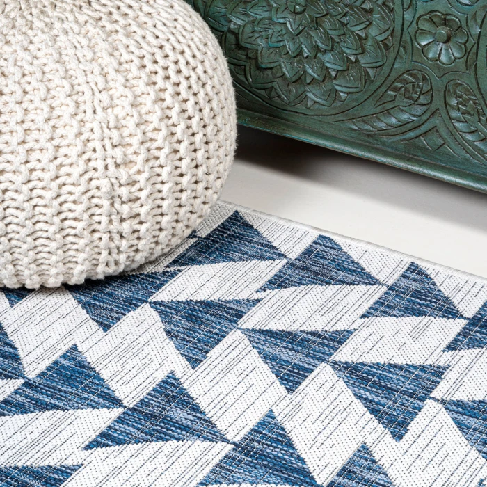 Andratx Modern Tribal Geometric Blue/Ivory 2 ft. x 10 ft. Indoor/Outdoor Runner Rug