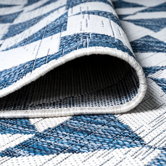 Andratx Modern Tribal Geometric Blue/Ivory 2 ft. x 10 ft. Indoor/Outdoor Runner Rug