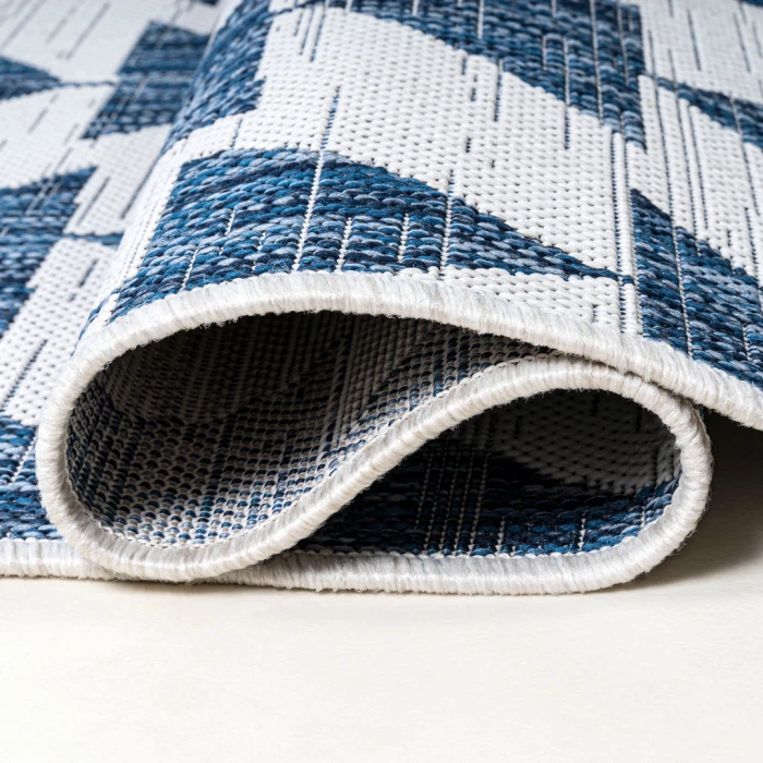 Andratx Modern Tribal Geometric Blue/Ivory 2 ft. x 10 ft. Indoor/Outdoor Runner Rug