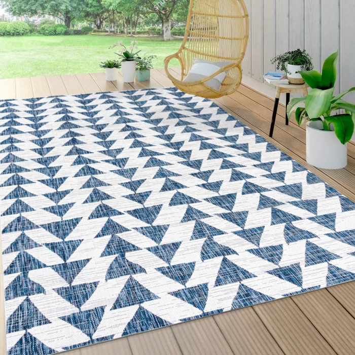 Andratx Modern Tribal Geometric Blue/Ivory 4 ft. x 6 ft. Indoor/Outdoor Area Rug