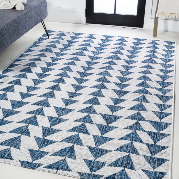 Andratx Modern Tribal Geometric Blue/Ivory 4 ft. x 6 ft. Indoor/Outdoor Area Rug
