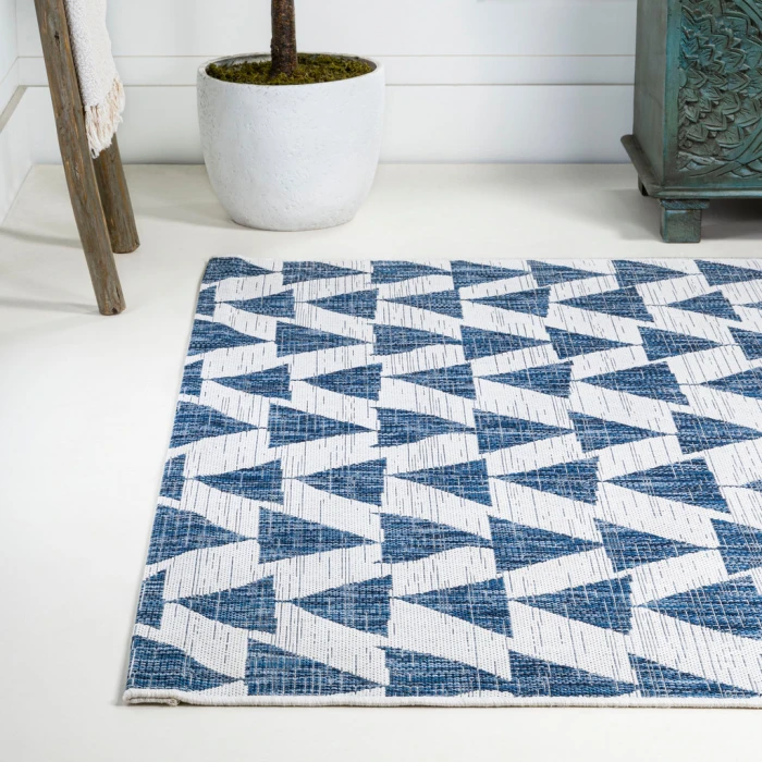 Andratx Modern Tribal Geometric Blue/Ivory 4 ft. x 6 ft. Indoor/Outdoor Area Rug