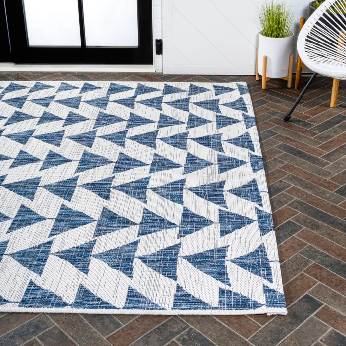 Andratx Modern Tribal Geometric Blue/Ivory 4 ft. x 6 ft. Indoor/Outdoor Area Rug