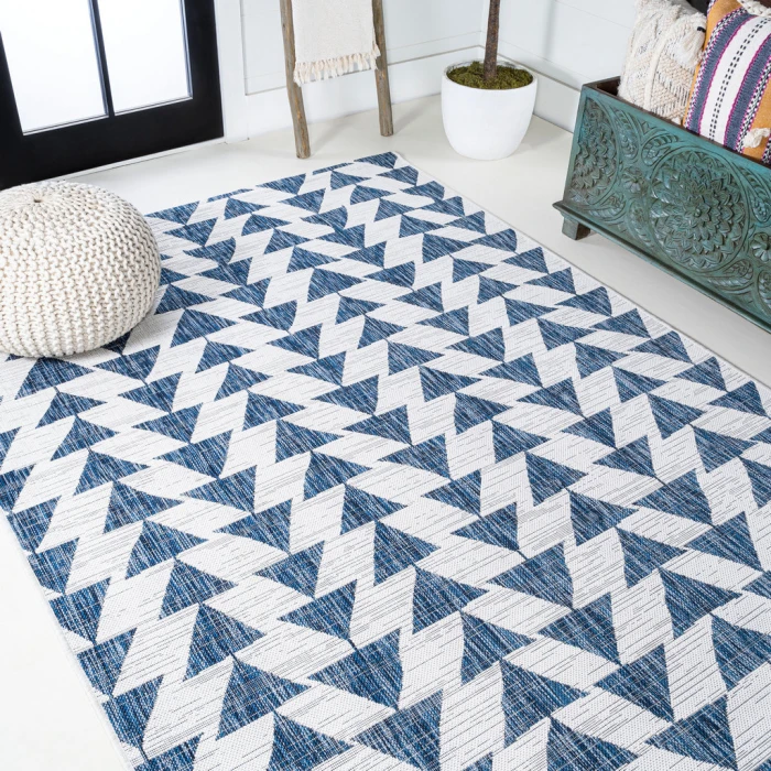 Andratx Modern Tribal Geometric Blue/Ivory 4 ft. x 6 ft. Indoor/Outdoor Area Rug