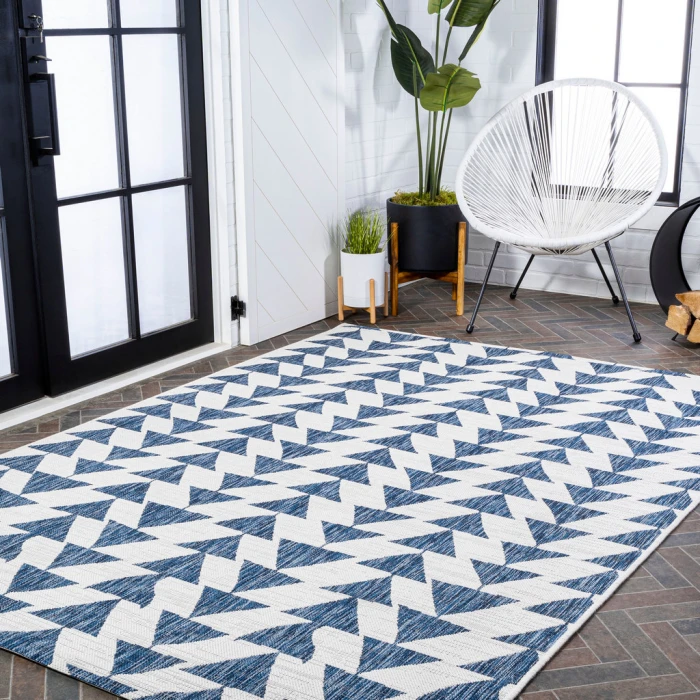 Andratx Modern Tribal Geometric Blue/Ivory 4 ft. x 6 ft. Indoor/Outdoor Area Rug