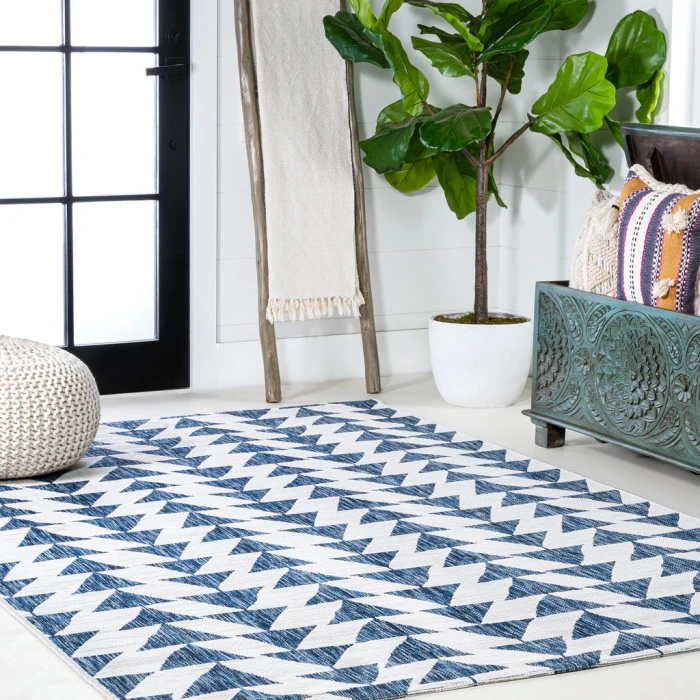 Andratx Modern Tribal Geometric Blue/Ivory 4 ft. x 6 ft. Indoor/Outdoor Area Rug