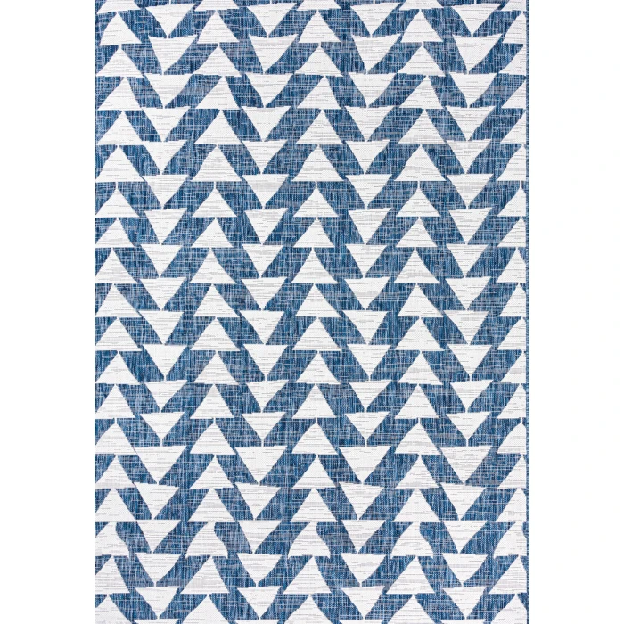 Andratx Modern Tribal Geometric Ivory/Blue 8 ft. x 10 ft. Indoor/Outdoor Area Rug