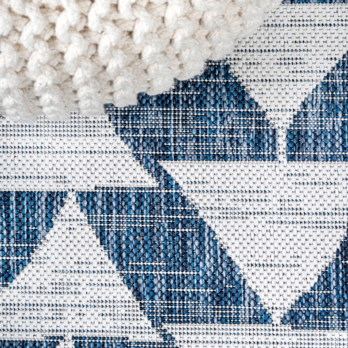 Andratx Modern Tribal Geometric Ivory/Blue 2 ft. x 10 ft. Indoor/Outdoor Runner Rug