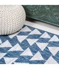 Andratx Modern Tribal Geometric Ivory/Blue 2 ft. x 10 ft. Indoor/Outdoor Runner Rug