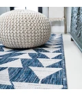 Andratx Modern Tribal Geometric Ivory/Blue 2 ft. x 10 ft. Indoor/Outdoor Runner Rug