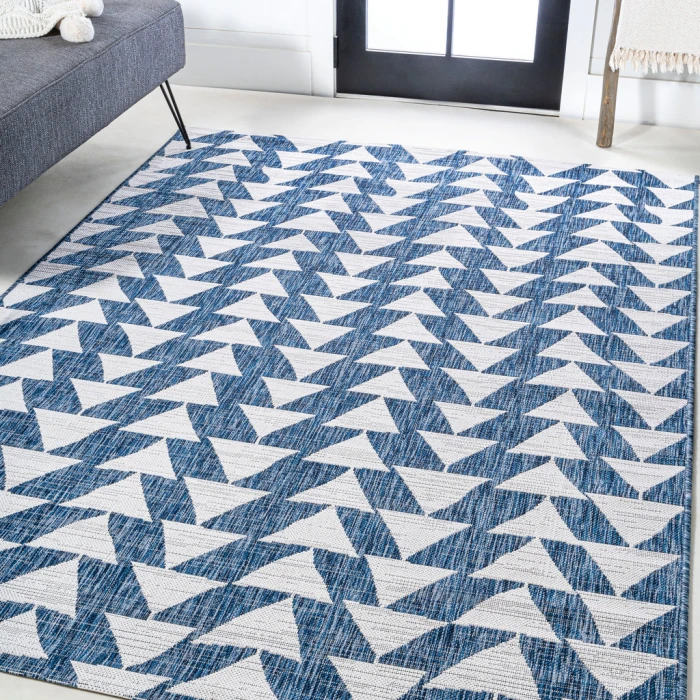 Andratx Modern Tribal Geometric Ivory/Blue 8 ft. x 10 ft. Indoor/Outdoor Area Rug