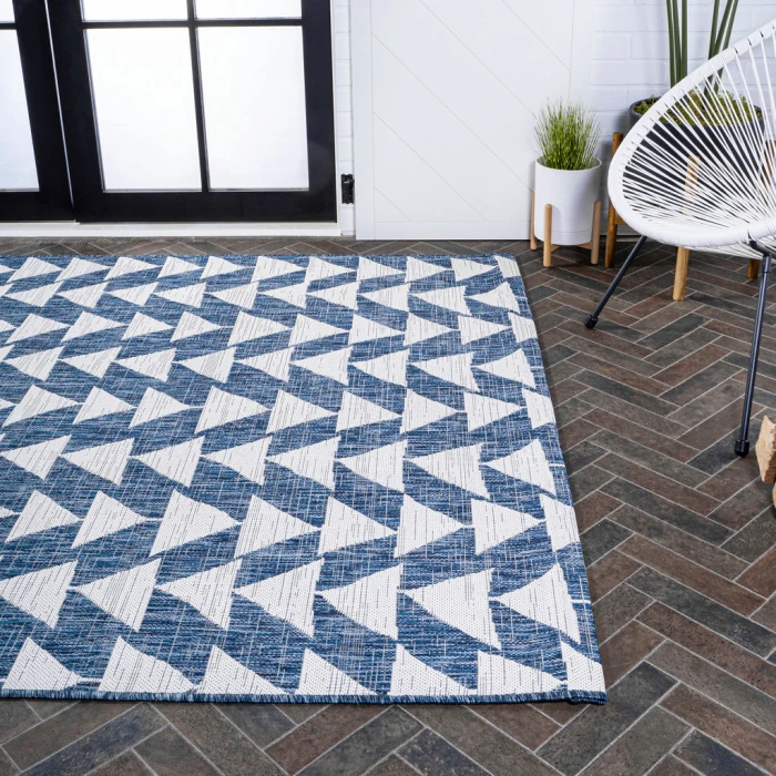 Andratx Modern Tribal Geometric Ivory/Blue 8 ft. x 10 ft. Indoor/Outdoor Area Rug