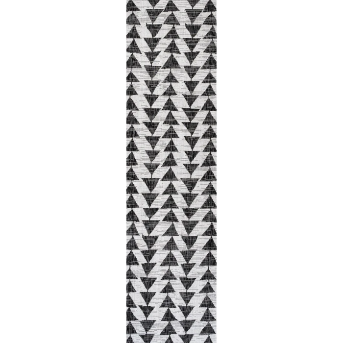 Andratx Modern Tribal Geometric Ivory/Black 2 ft. x 10 ft. Indoor/Outdoor Runner Rug