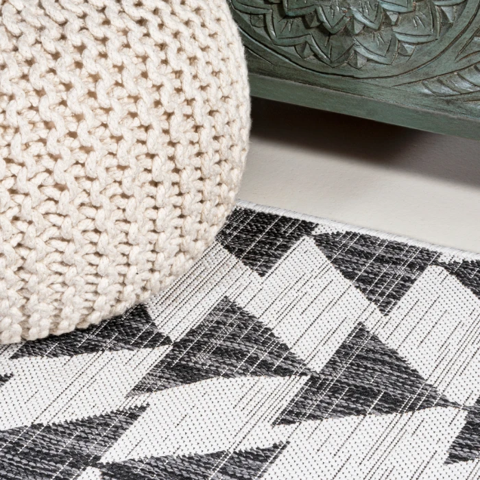 Andratx Modern Tribal Geometric Ivory/Black 2 ft. x 10 ft. Indoor/Outdoor Runner Rug