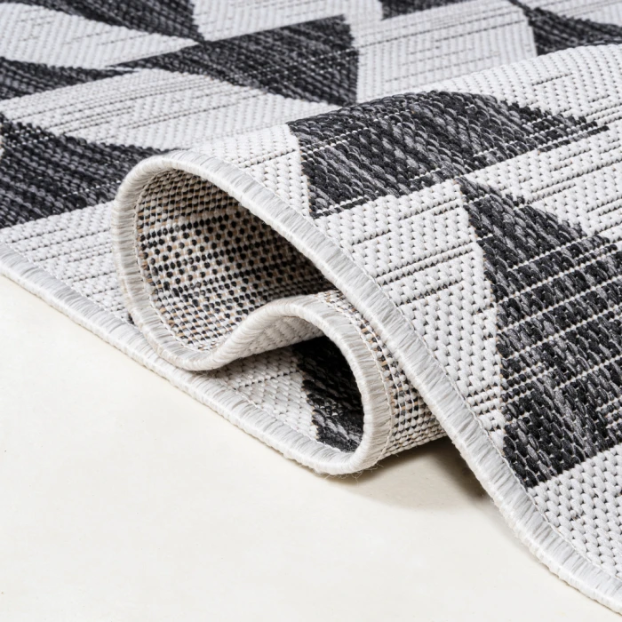 Andratx Modern Tribal Geometric Ivory/Black 2 ft. x 10 ft. Indoor/Outdoor Runner Rug