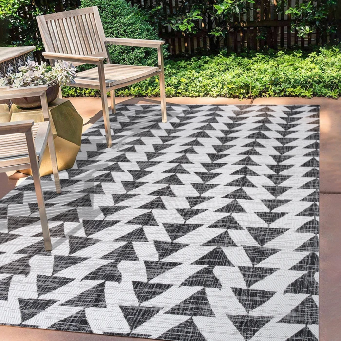 Andratx Modern Tribal Geometric Ivory/Black 8 ft. x 10 ft. Indoor/Outdoor Area Rug