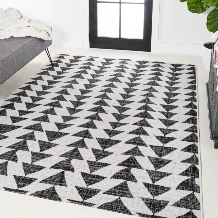 Andratx Modern Tribal Geometric Ivory/Black 8 ft. x 10 ft. Indoor/Outdoor Area Rug