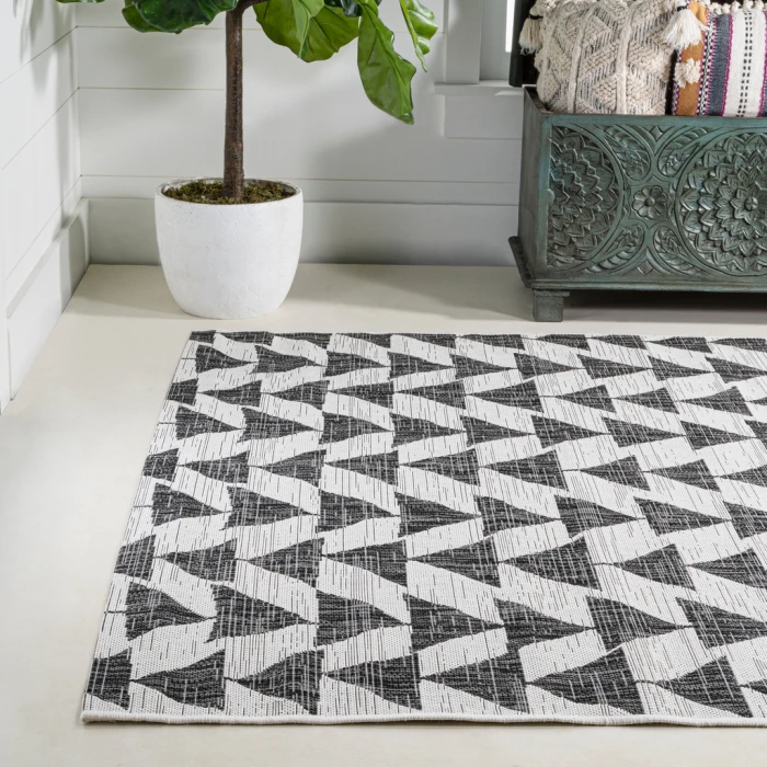 Andratx Modern Tribal Geometric Ivory/Black 8 ft. x 10 ft. Indoor/Outdoor Area Rug