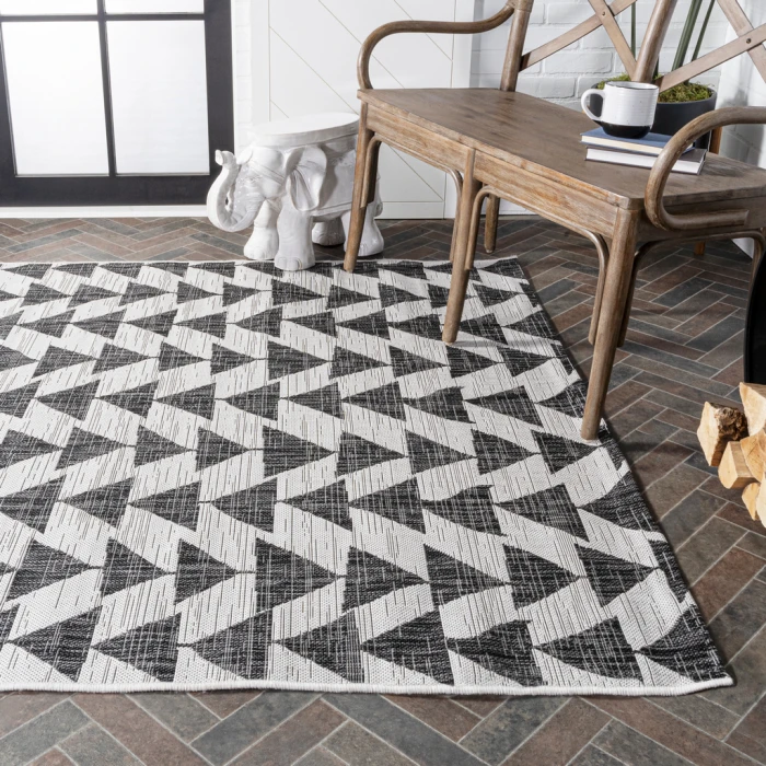 Andratx Modern Tribal Geometric Ivory/Black 8 ft. x 10 ft. Indoor/Outdoor Area Rug