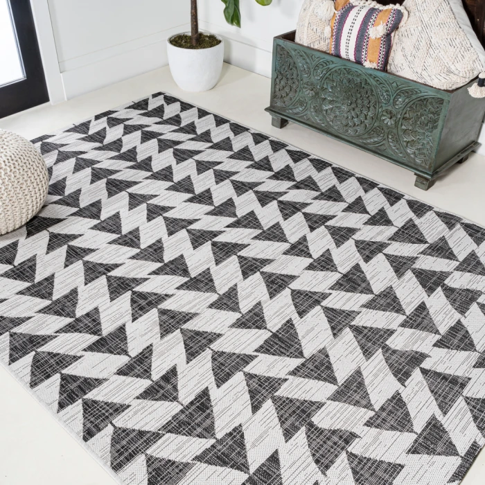 Andratx Modern Tribal Geometric Ivory/Black 8 ft. x 10 ft. Indoor/Outdoor Area Rug