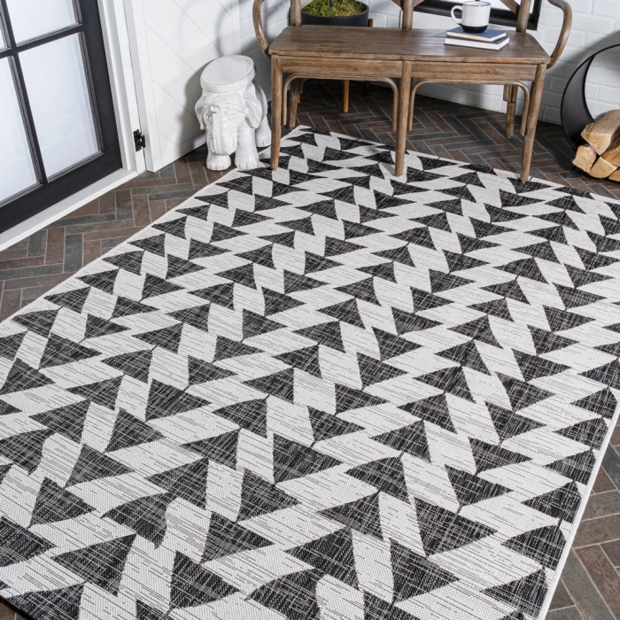 Andratx Modern Tribal Geometric Ivory/Black 8 ft. x 10 ft. Indoor/Outdoor Area Rug