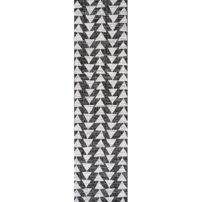 Andratx Modern Tribal Geometric Black/Ivory 2 ft. x 10 ft. Indoor/Outdoor Runner Rug