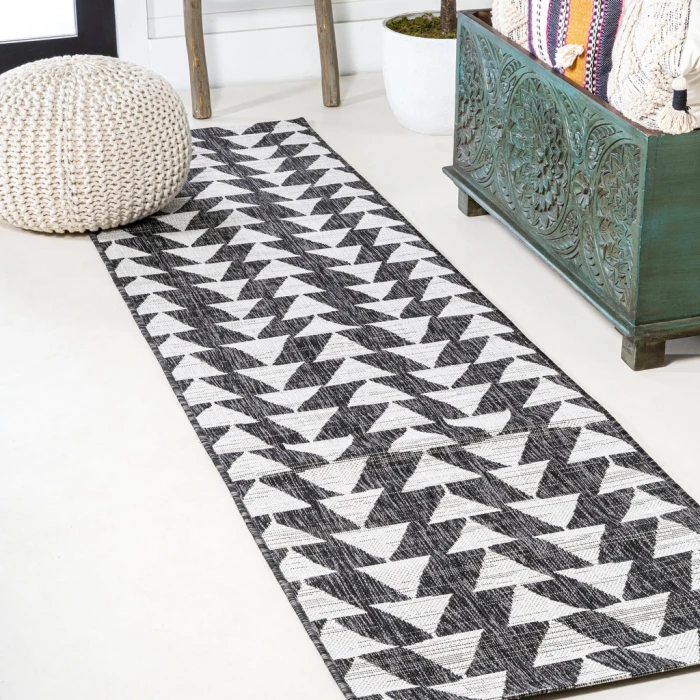 Andratx Modern Tribal Geometric Black/Ivory 2 ft. x 10 ft. Indoor/Outdoor Runner Rug