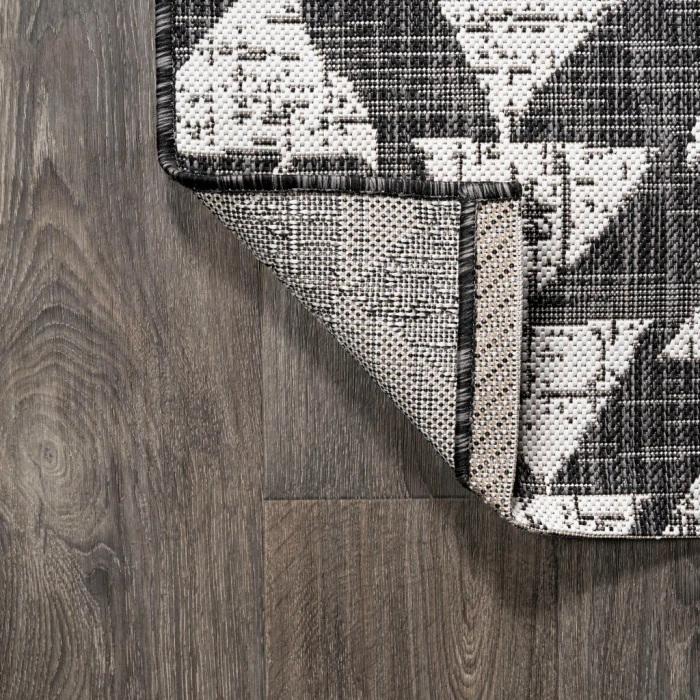 Andratx Modern Tribal Geometric Black/Ivory 2 ft. x 10 ft. Indoor/Outdoor Runner Rug