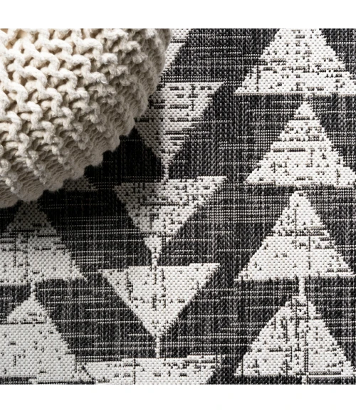 Andratx Modern Tribal Geometric Black/Ivory 2 ft. x 10 ft. Indoor/Outdoor Runner Rug