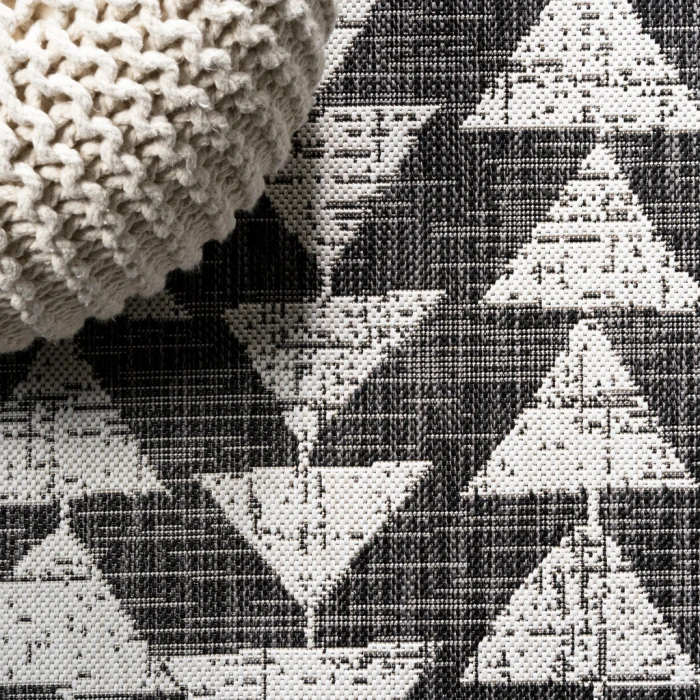 Andratx Modern Tribal Geometric Black/Ivory 2 ft. x 10 ft. Indoor/Outdoor Runner Rug