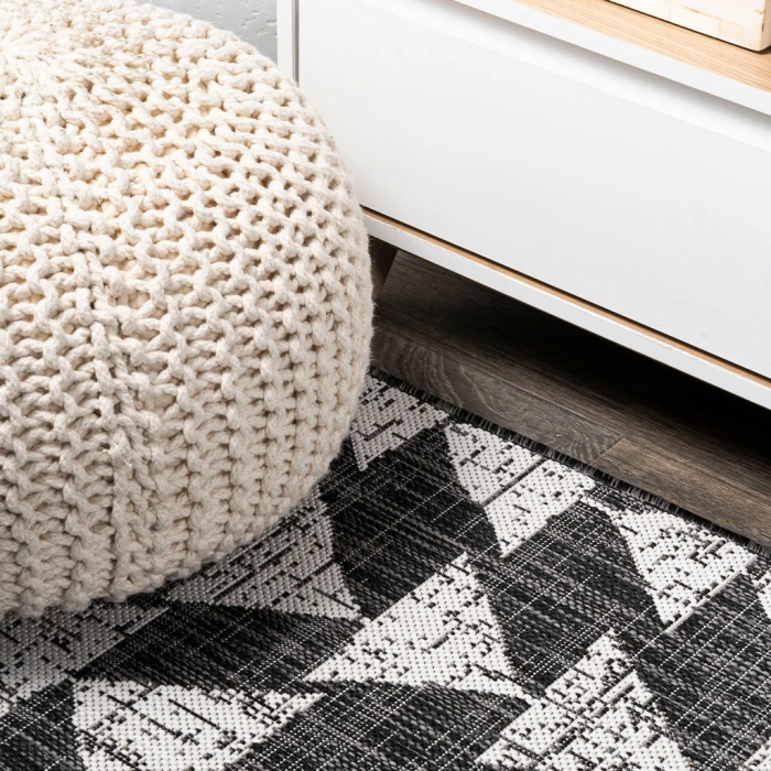 Andratx Modern Tribal Geometric Black/Ivory 2 ft. x 10 ft. Indoor/Outdoor Runner Rug