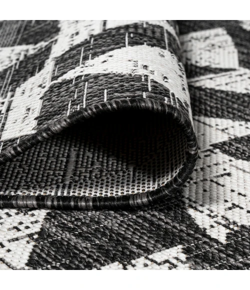 Andratx Modern Tribal Geometric Black/Ivory 2 ft. x 10 ft. Indoor/Outdoor Runner Rug