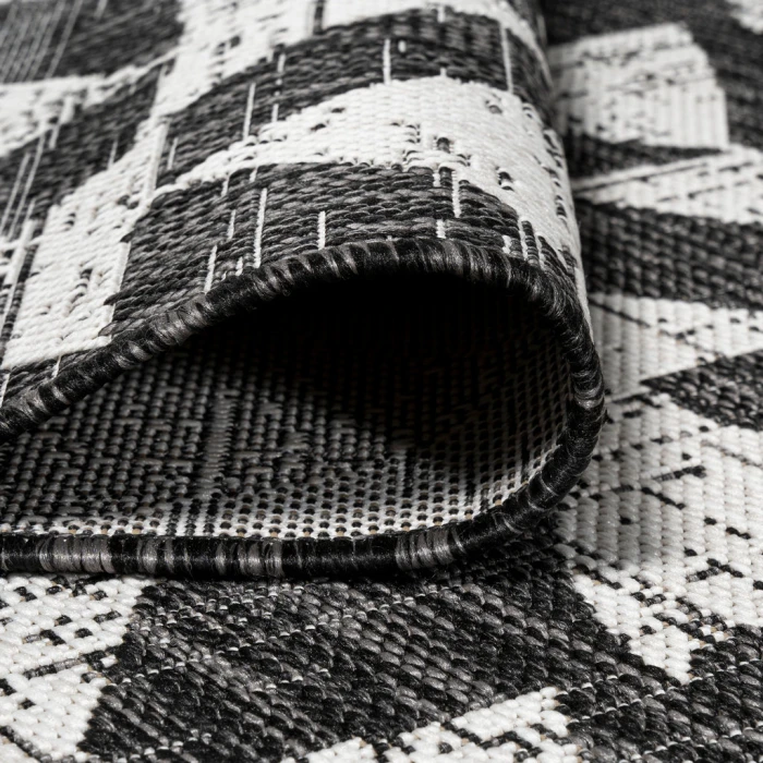 Andratx Modern Tribal Geometric Black/Ivory 2 ft. x 10 ft. Indoor/Outdoor Runner Rug