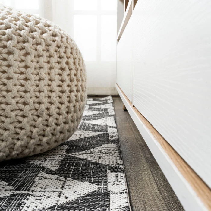 Andratx Modern Tribal Geometric Black/Ivory 2 ft. x 10 ft. Indoor/Outdoor Runner Rug