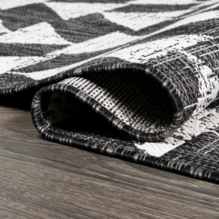 Andratx Modern Tribal Geometric Black/Ivory 2 ft. x 10 ft. Indoor/Outdoor Runner Rug