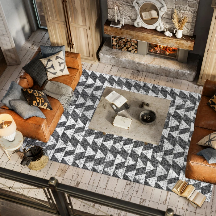 Andratx Modern Tribal Geometric Black/Ivory 8 ft. x 10 ft. Indoor/Outdoor Area Rug