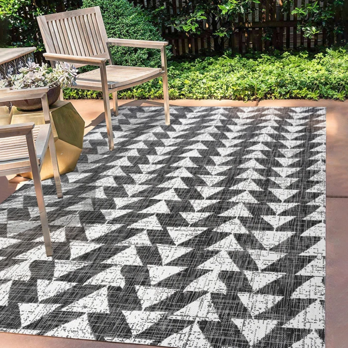 Andratx Modern Tribal Geometric Black/Ivory 8 ft. x 10 ft. Indoor/Outdoor Area Rug