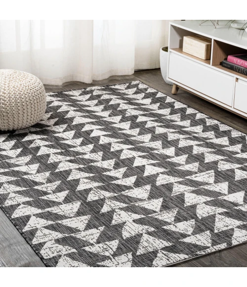 Andratx Modern Tribal Geometric Black/Ivory 5 ft. x 8 ft. Indoor/Outdoor Area Rug