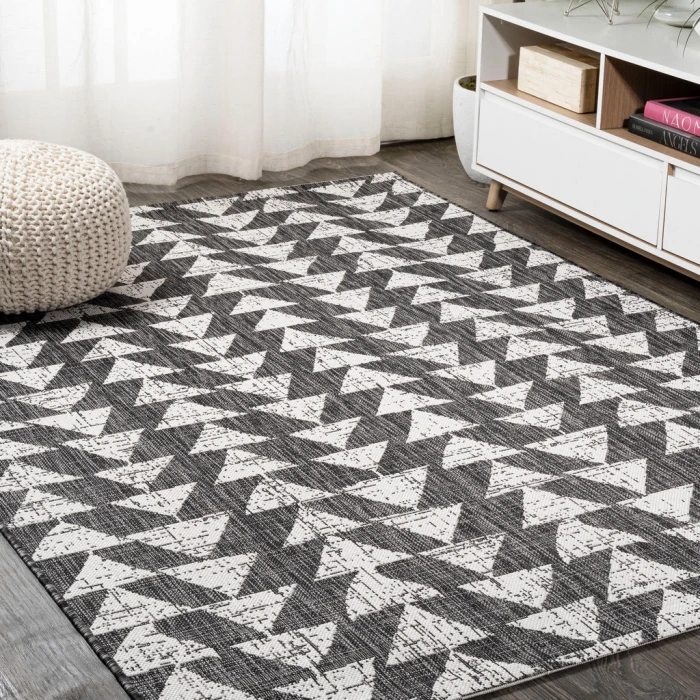 Andratx Modern Tribal Geometric Black/Ivory 8 ft. x 10 ft. Indoor/Outdoor Area Rug