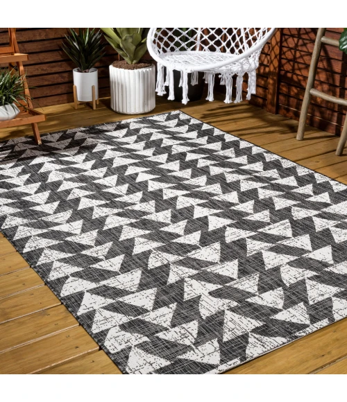 Andratx Modern Tribal Geometric Black/Ivory 5 ft. x 8 ft. Indoor/Outdoor Area Rug