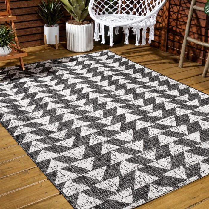 Andratx Modern Tribal Geometric Black/Ivory 8 ft. x 10 ft. Indoor/Outdoor Area Rug