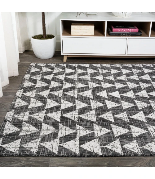 Andratx Modern Tribal Geometric Black/Ivory 5 ft. x 8 ft. Indoor/Outdoor Area Rug