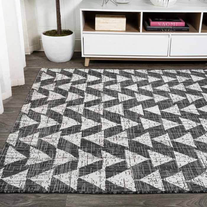 Andratx Modern Tribal Geometric Black/Ivory 8 ft. x 10 ft. Indoor/Outdoor Area Rug