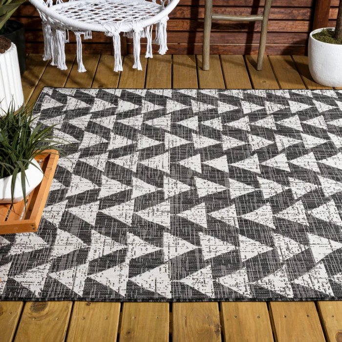 Andratx Modern Tribal Geometric Black/Ivory 8 ft. x 10 ft. Indoor/Outdoor Area Rug