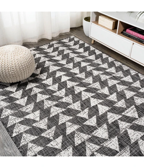 Andratx Modern Tribal Geometric Black/Ivory 5 ft. x 8 ft. Indoor/Outdoor Area Rug