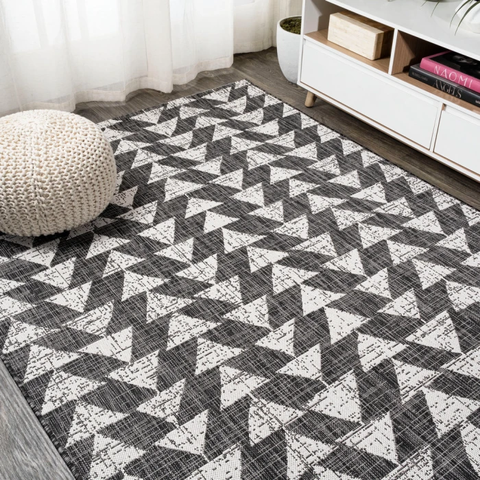 Andratx Modern Tribal Geometric Black/Ivory 8 ft. x 10 ft. Indoor/Outdoor Area Rug