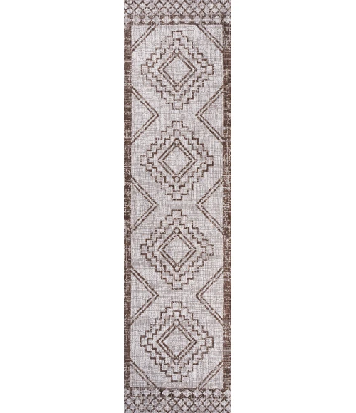 Marokko Diamond Tribal Medallion Beige/Brown 2 ft. x 10 ft. Indoor/Outdoor Runner Rug